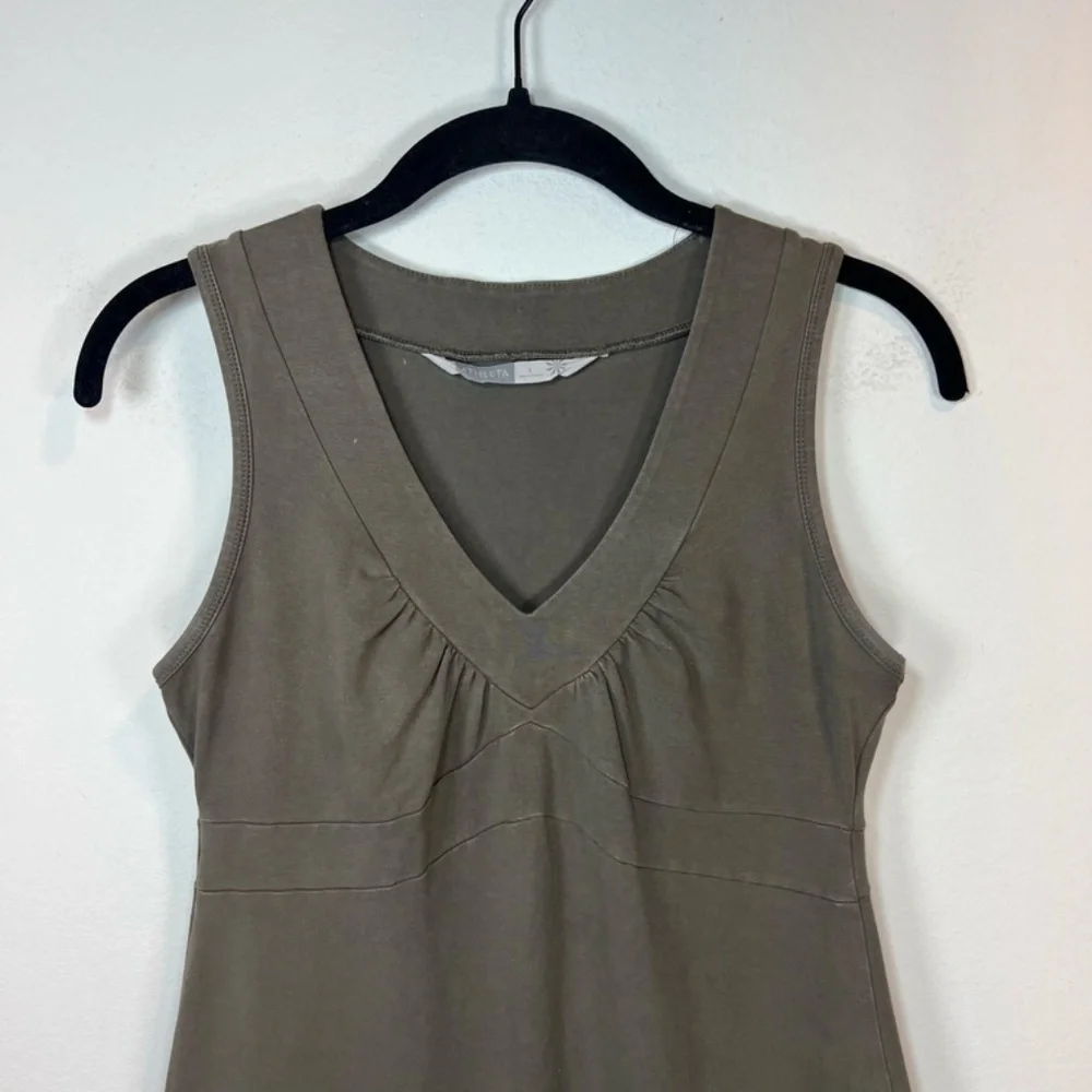 Athleta Señorita Organic Cotton Mini Dress Olive Green  Sleeveless V-Neck  Small - Picture 2 of 12